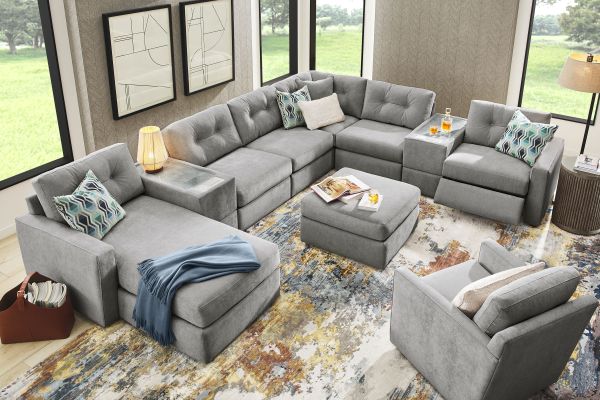 ModularOne Granite 8-Piece Power Reclining Sectional with Two E-Consoles & Left Arm Facing Chaise