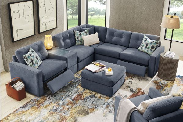 ModularOne Navy 6-Piece Power Reclining Console Sectional 