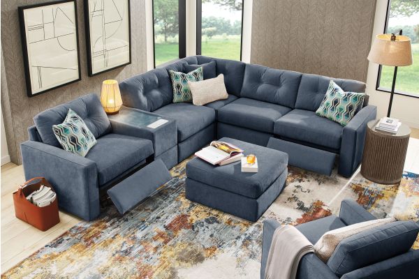 ModularOne Navy 6-Piece Power Reclining Sectional with One E-Console