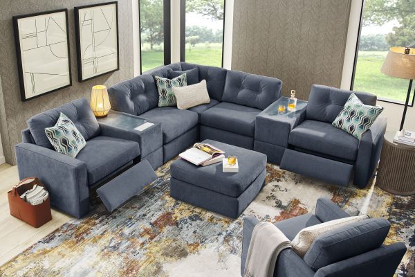 ModularOne Navy 7-Piece Power Reclining Sectional with One E-Console 