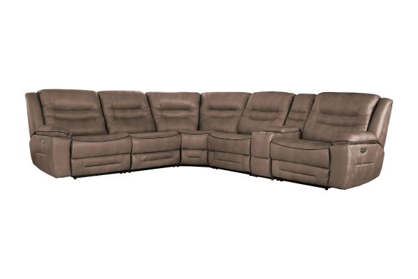 Rockford Brown Dual Power Reclining 6-Piece Console Sectional