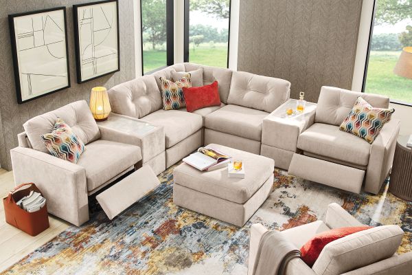 ModularOne Stone 7-Piece Power Reclining Sectional with One E-Console 