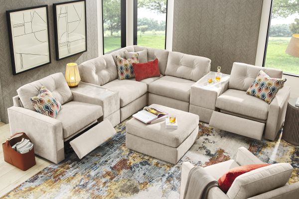 ModularOne Stone 7-Piece Power Reclining Sectional with Two E-Consoles