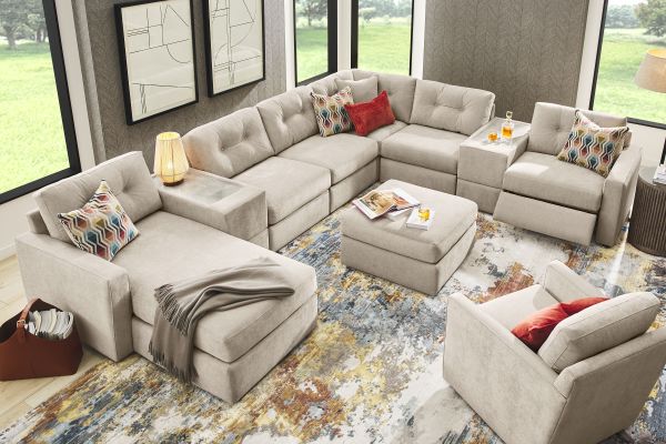 ModularOne Stone 8-Piece Power Reclining Sectional with Left Arm Facing Chaise