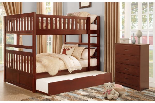Rowe Dark Cherry Full/Full Bunk Bed with Twin Trundle and Chest