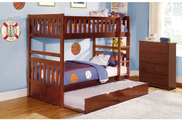 Rowe Dark Cherry Twin/Twin Bunk Bed with Trundle and Chest