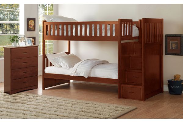 Rowe Dark Cherry Twin/Twin Step Bunk Bed and Chest