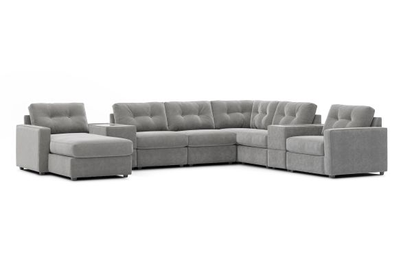 ModularOne Granite 8-Piece Power Reclining Sectional with Two E-Consoles & Left Arm Facing Chaise