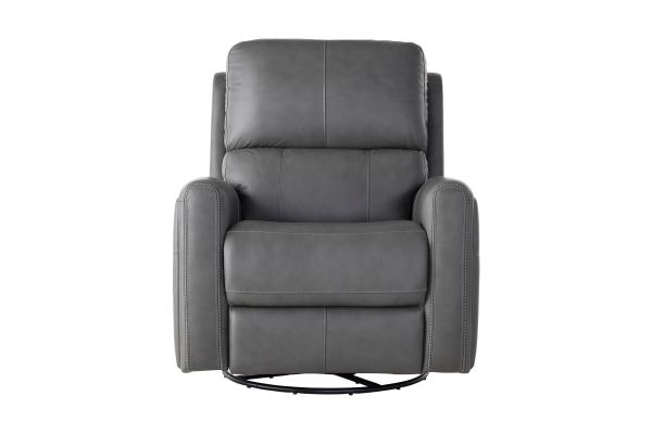 Linton Grey Leather Triple Power Swivel Glider Recliner with Heat & Massage