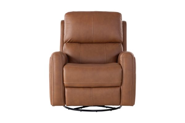 Linton Caramel Leather Triple Power Swivel Gliding Recliner with Heat & Massage