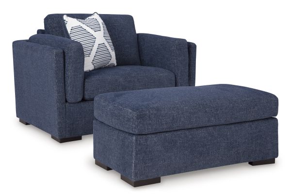 Evansley Navy Chair and Ottoman