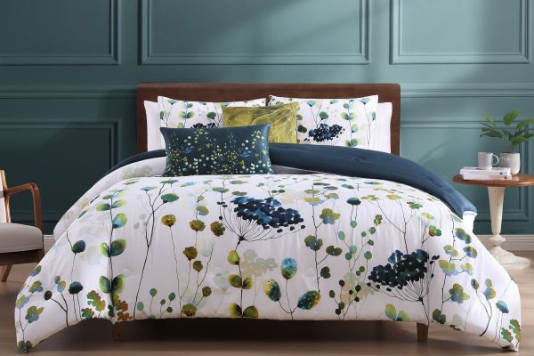 Abstract Vines 5 Piece 100% Cotton Reversible Comforter Set - Queen