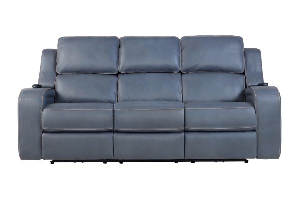 Pulse Blue Dual Power Reclining Sofa with Air Massage 