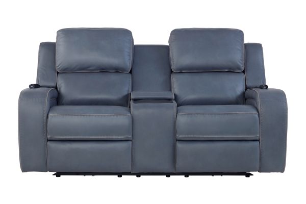 Pulse Blue Dual Power Reclining Console Loveseat with Air Massage