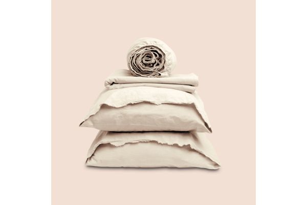 Dr. Weil Garment Washed Percale Split King Sheets - Ecru
