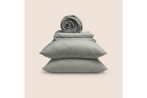 Dr. Weil Blended Linen Split Head Queen Sheets - Stone Gray