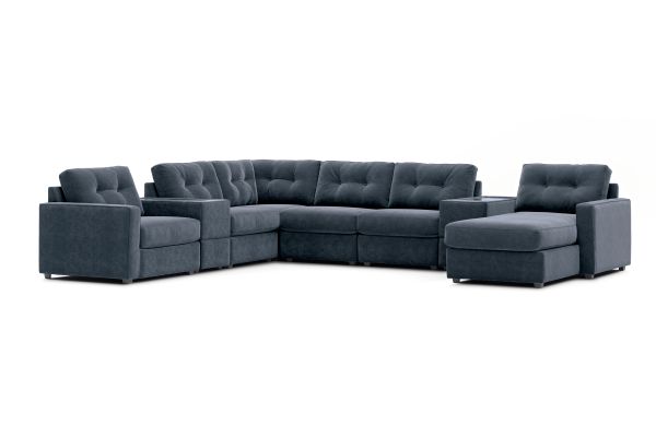 ModularOne Navy 8-Piece Power Reclining Sectional with Two E-Consoles & Right Arm Facing Chaise