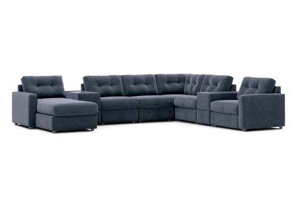 ModularOne Navy 8-Piece Power Reclining Sectional with Left Arm Facing Chaise