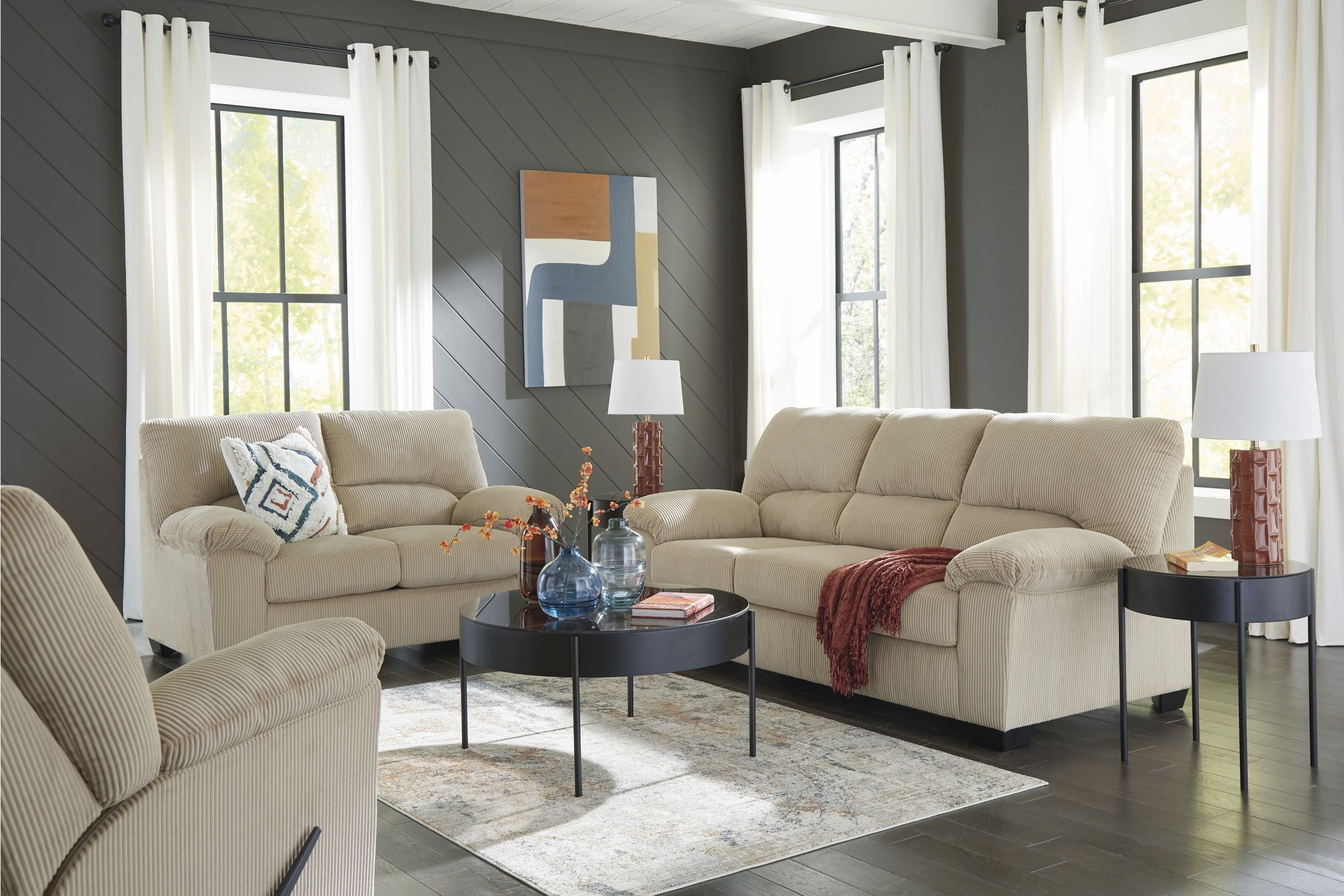 ジャムサンド　ソファ Simplejoy Sand 9-Piece Living Room Set at Gardner White