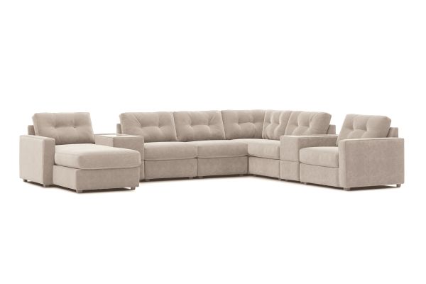 ModularOne Stone 8-Piece Power Reclining Sectional with Two E-Consoles & Left Arm Facing Chaise