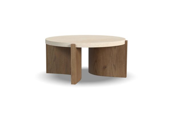 Eclipse Brown Round Coffee Table with Travertine Top