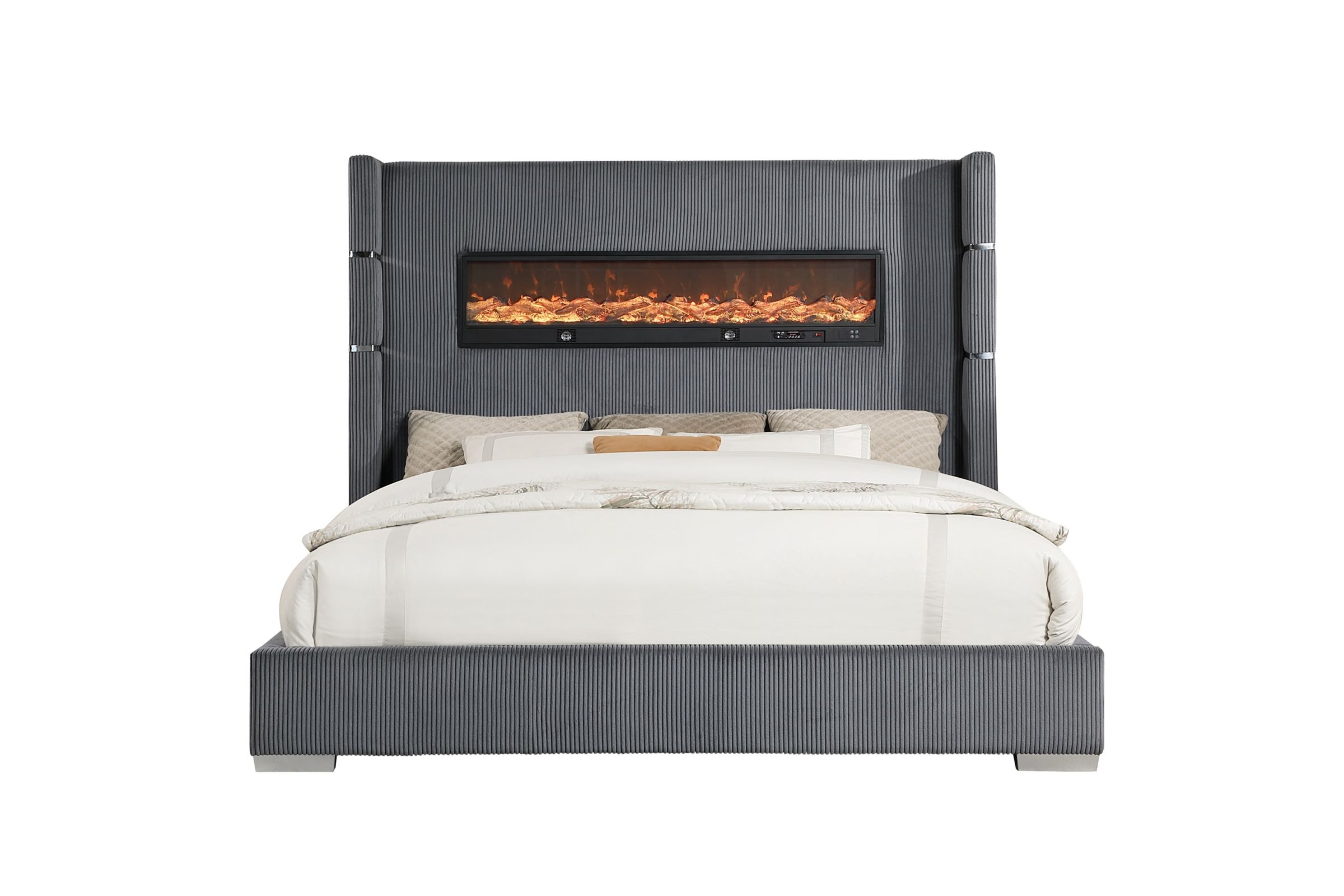 Vadra Fireplace Upholstered Queen Bed - Gray at Gardner White
