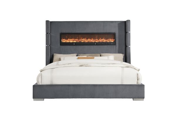 Vadra Fireplace Upholstered Eastern King Bed - Gray