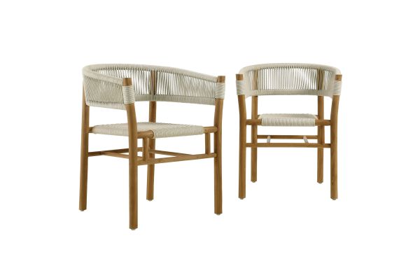Vienna Outdoor Natural Patio Curved-Back Dining Armchairs Set of 2 by Modway