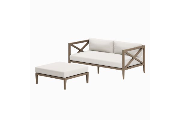 Northlake Outdoor Teak Wood Loveseat and Ottoman Set by Modway