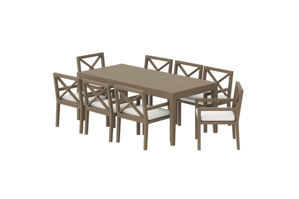 Northlake 9-Piece Outdoor Teak Wood Dining Set in Weathered Gray