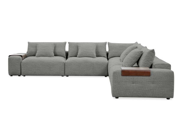City Grey 6-Piece Modular Sectional with Wooden Arm Tray 