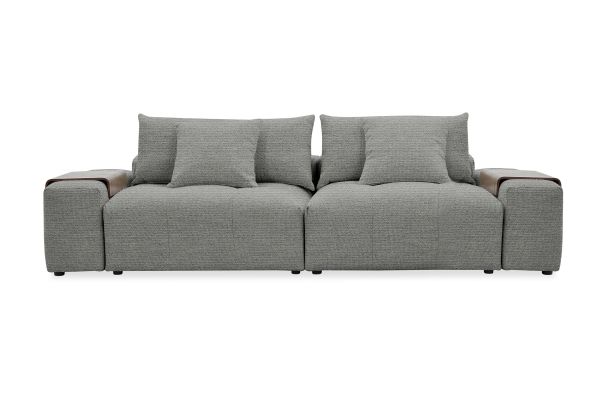 City Grey 4-Piece Modular Loveseat with Wooden Arm Tray 