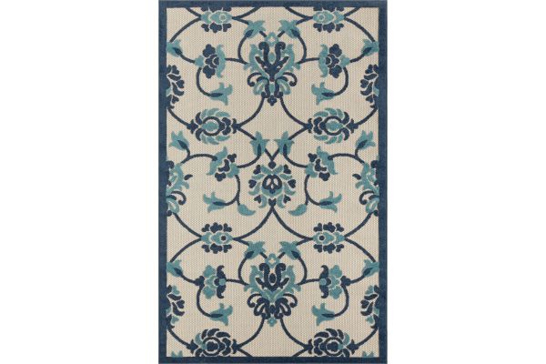 Copa Cabana Navy Blue and Beige Floral 3'6