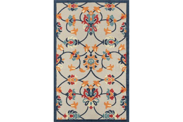 Copa Cabana Orange and Blue Floral 5' X 8' Outdoor Rug