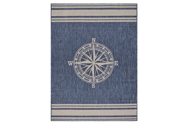 Seaside Navy and White Compass Outdoor Entry Rug