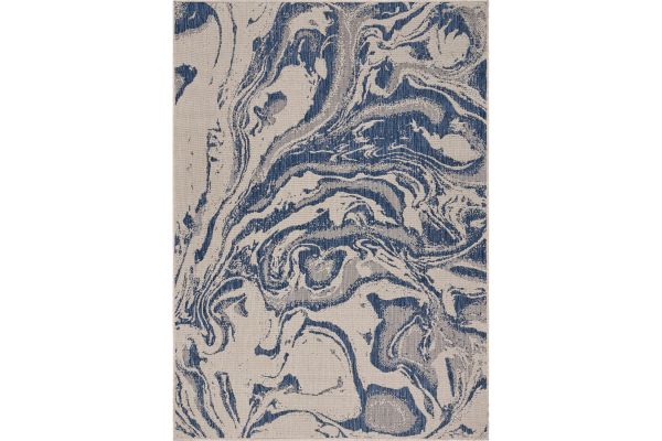 Seaside White and Navy Abstract Outdoor Entry Rug