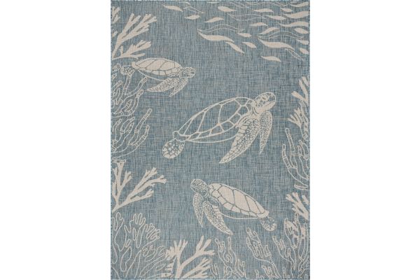 Seaside Aqua and White Sea Turtle 3' x 5' Outdoor Rug
