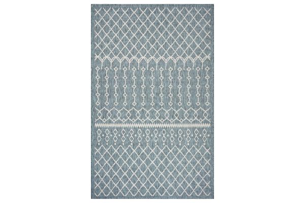 Sunshower Blue and Gray Geometric 5' X 8' Outdoor Rug