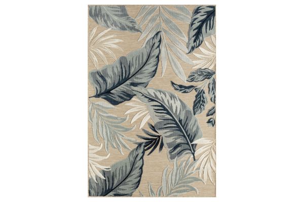 Veranda Navy Blue and Beige Floral 5' x 7' Outdoor Rug
