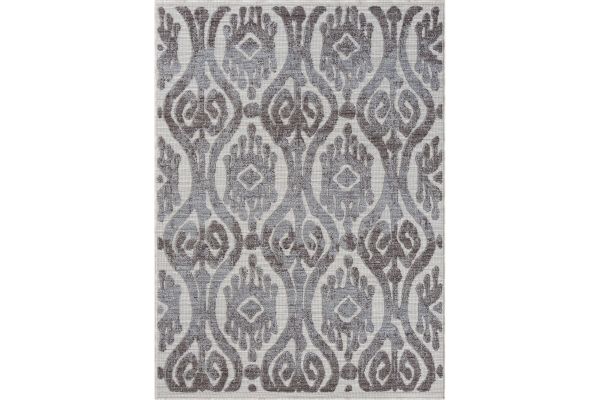 Westport Blue and Gray Damask 5' x 7' Outdoor Rug