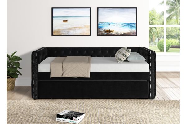 Trina Black Velvet Twin Daybed