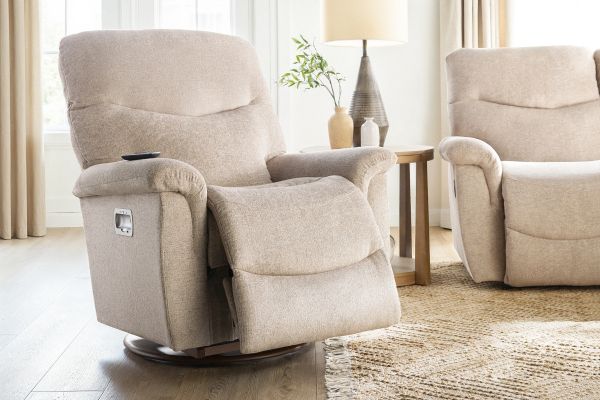 James Beige Dual Power Swivel Rocker Recliner 