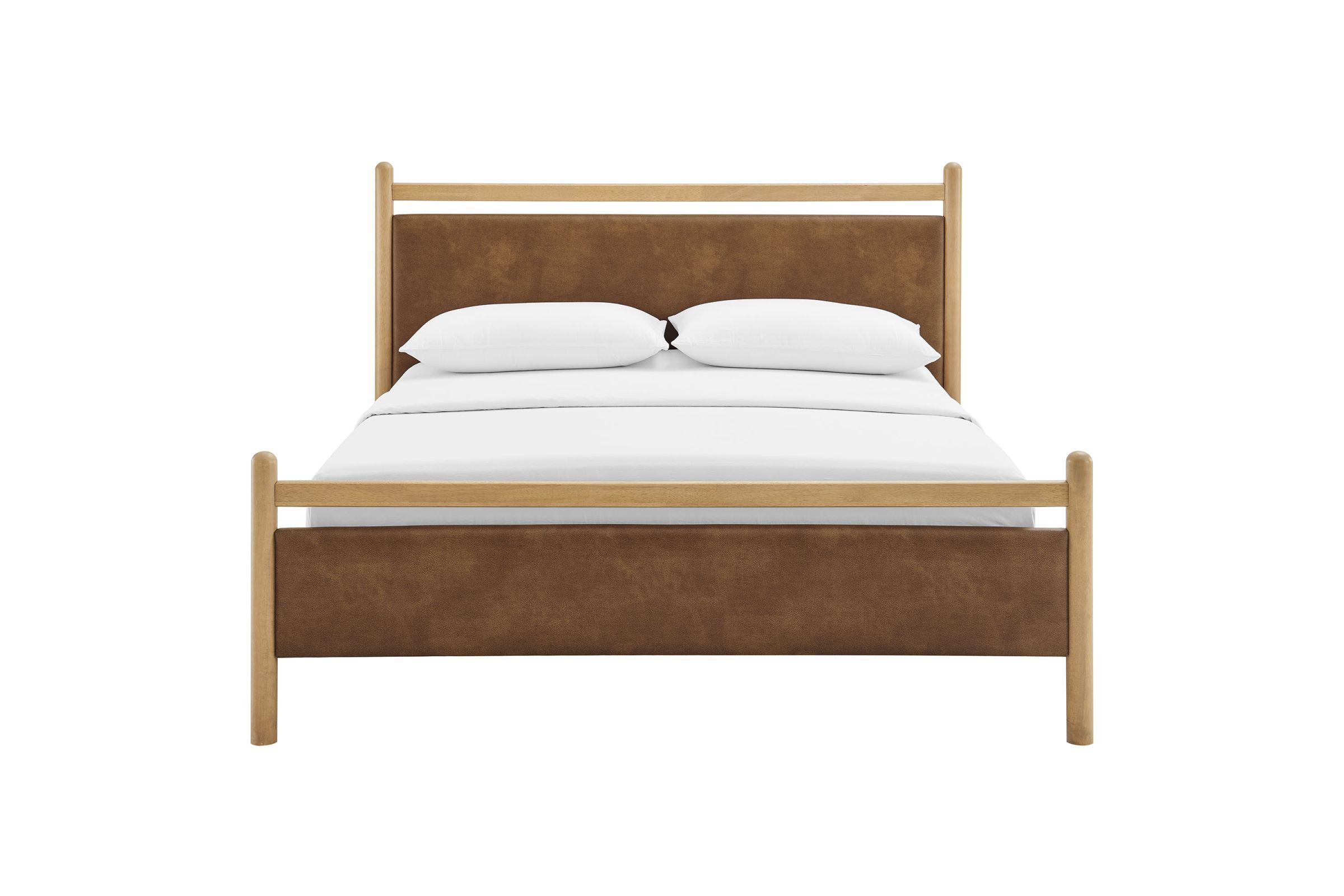 Ginny Light Oak Canyon Queen Size Vegan Leather Platform Bed Frame