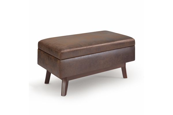 Owen Distressed Chestnut Brown Small Rectangular Storage Ottoman