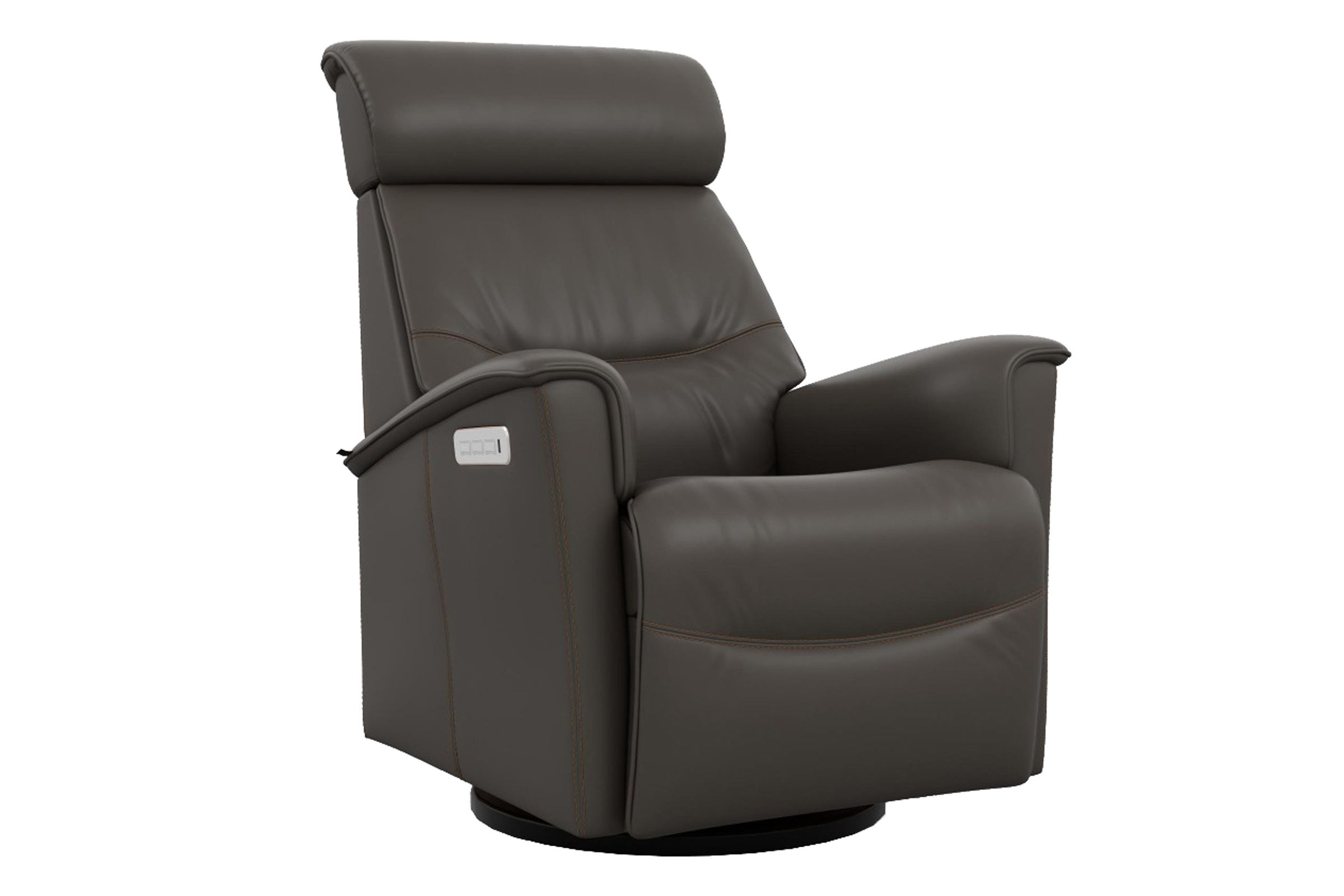 Major Large Grey Leather Triple Power Swivel Glider Recliner by Fjords