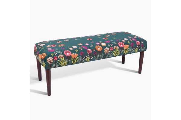 Alton Contemporary Green/Multi Floral Velvet and Wood Embroidered Accent Bench