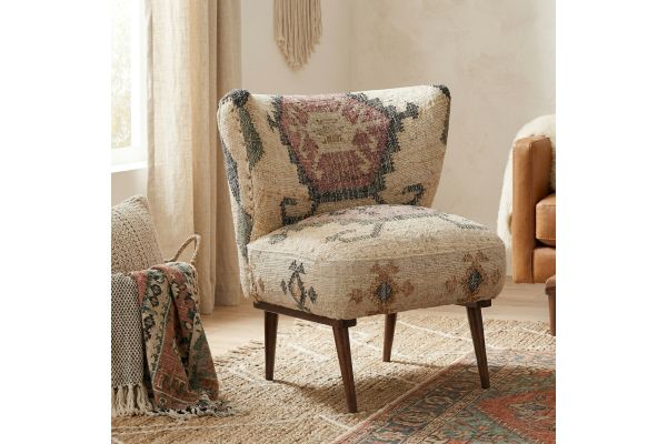 Sofia Bohemian/Eclectic Multicolored Kilim Jute Upholstered Accent Chair