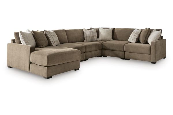 Camellia-Court Coffee 6-Piece Sectional with Left Arm Facing Chaise