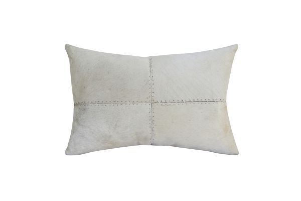Austin Ivory Patchwork Faux Leather Rectangular Lumbar Pillow 16