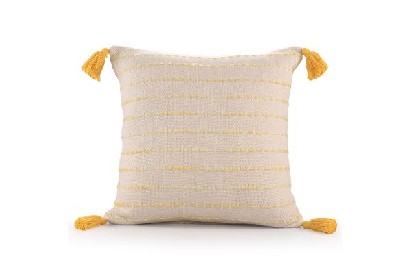 Gold/Ivory Contemporary Striped Tassled Hand-Woven Cotton Blend 20